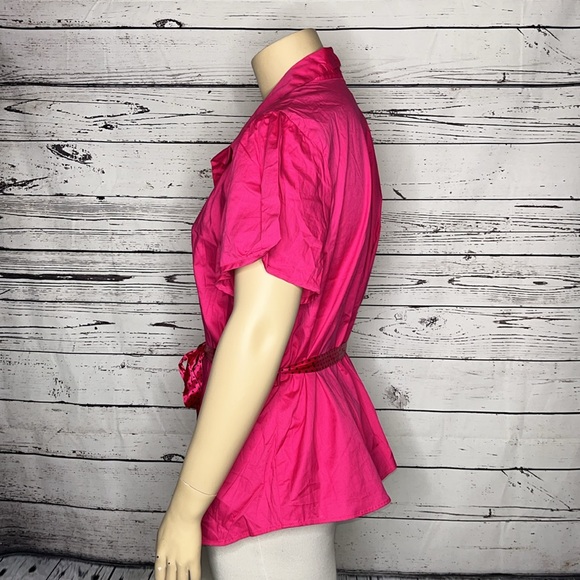 Venezia Lane Bryant NWT 26/28 Hot Pink Button Down Shirt w/ Polka Dot Tie Belt - Picture 2 of 4
